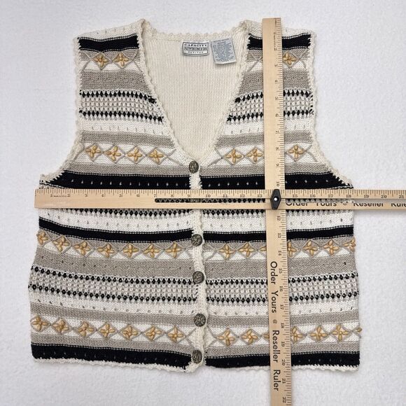 Vintage Sweater Vest Medium‎ Petite Linen Blend Cottagecore Button Front Beaded - Picture 7 of 9